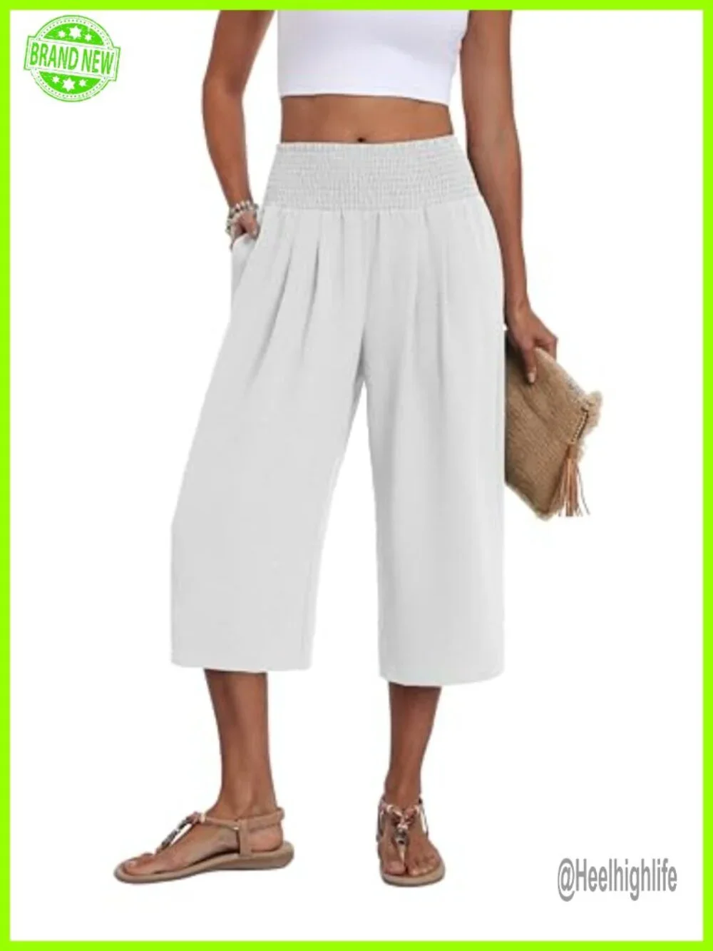 Women's Wide Leg Capri Pants Tummy Control High Waisted Palazzo Summer Beach